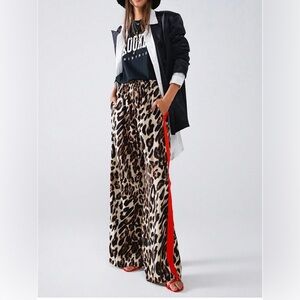Leopard Print Women's Pull-up Pants with Red Accents (medium)